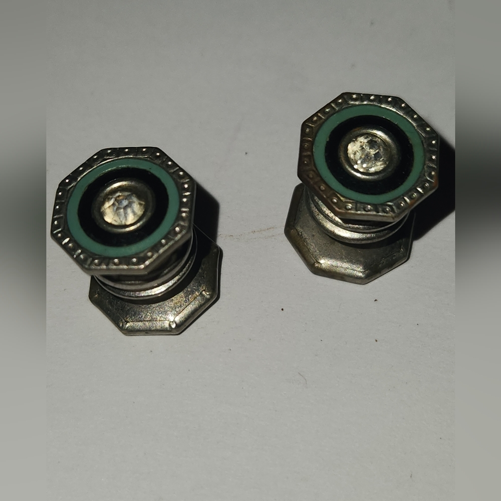 Octagonal Silver Cufflinks with Green Detail